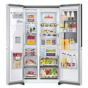 LG Side-by-Side Kühlschrank mit InstaView Door-in-Door® (E, 635L, 179cm hoch) mit Eis-, Crushed Ice- und Wasserspender & internem Wassertank | GSXV91BSAE , GSXV91BSAE