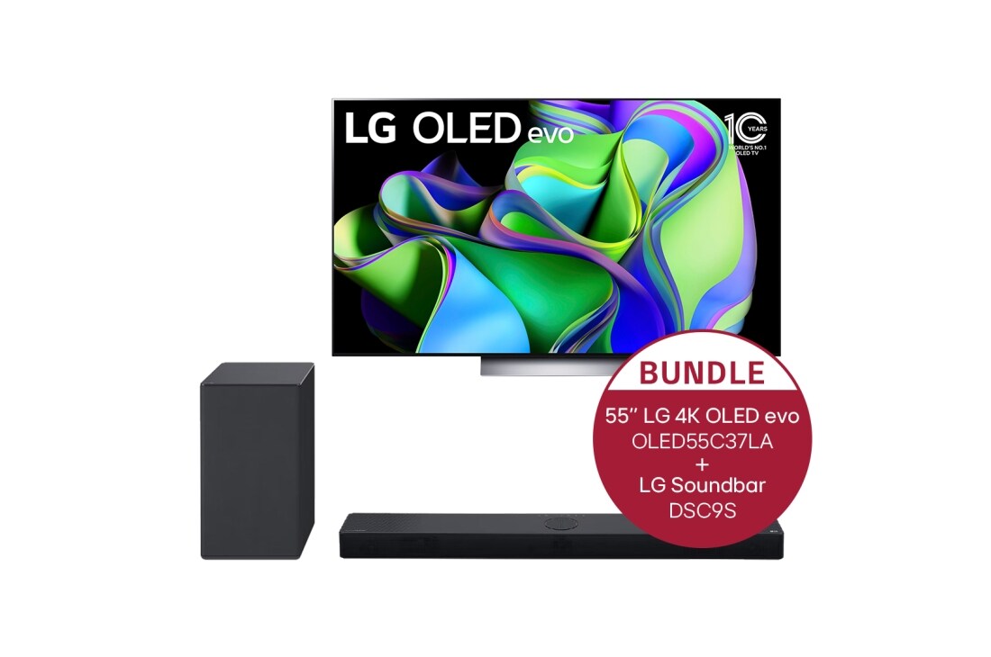 LG 65'' LG 4K OLED evo TV C3 & LG Dolby Atmos Soundbar DSC9S, OLED65C37LA.DSC9S