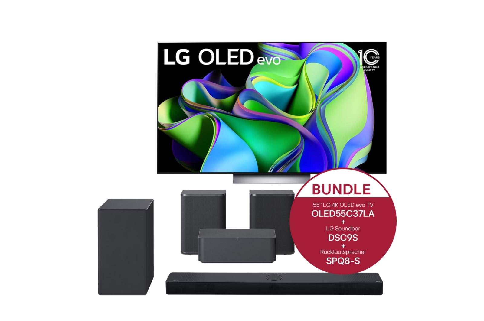 LG 55'' LG 4K OLED evo TV C3 & LG Dolby Atmos Soundbar DSC9S, OLED55C37LA DSC9S